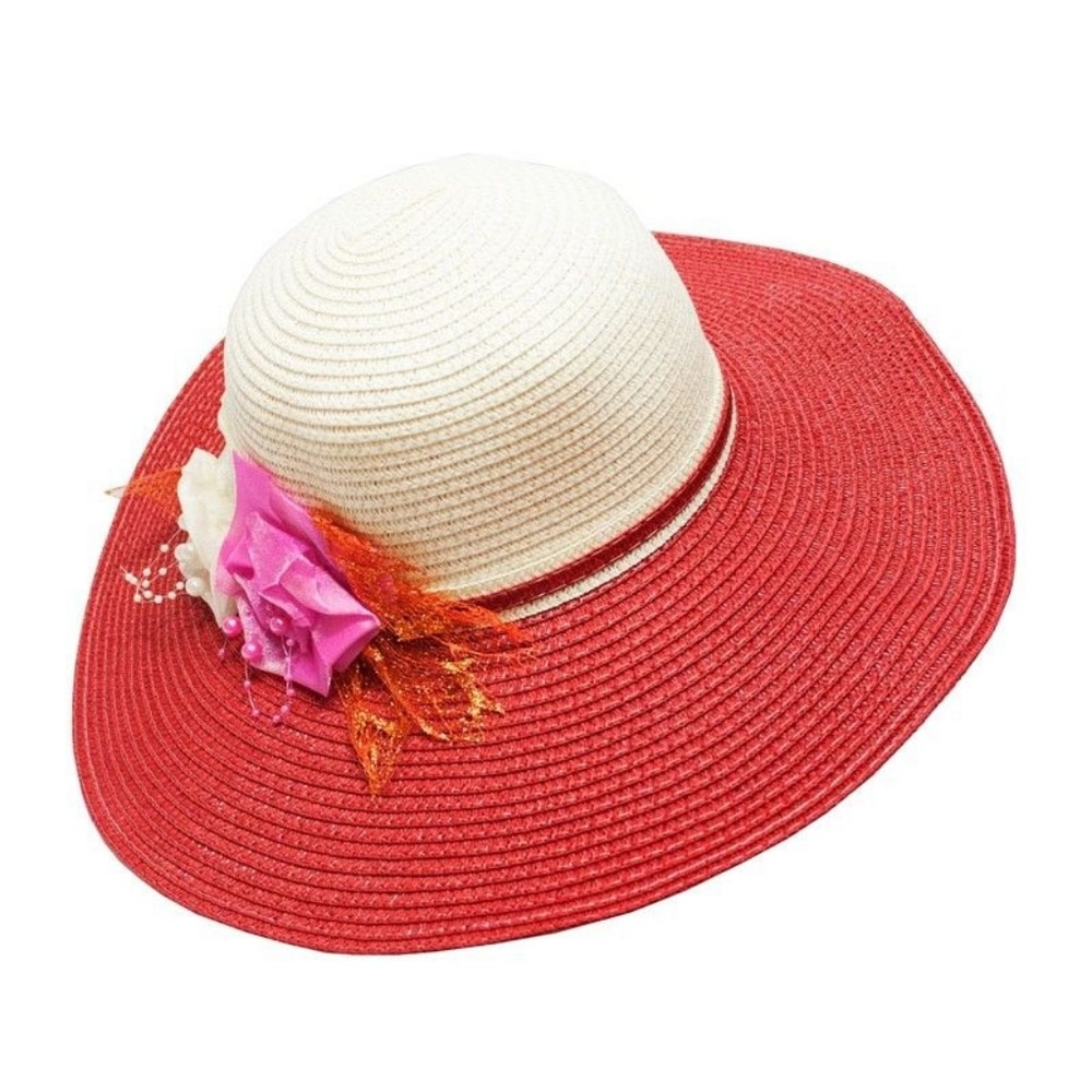 Women Straw Summer Beach Hat Red